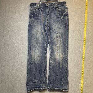 Artful Dodger Jeans Denim Straight Medium Wash Blue Embroidered Mid Rise Men